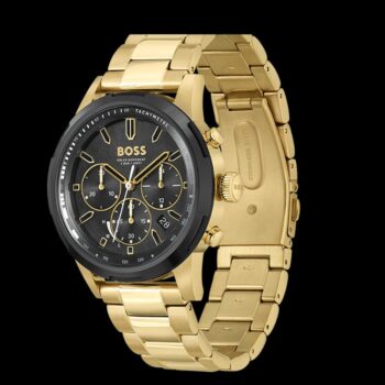 Hugo Boss Solgrade - Montre Homme Chronographe Acier Doré Cadran Noir Bracelet Acier