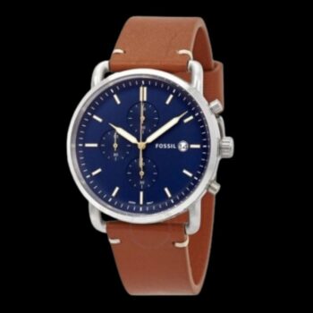 Fossil Townsman classique – Montre Fossil Homme Cadran bleu, bracelet cuir marron, 44 mm, quartz