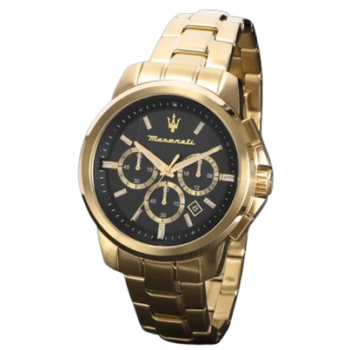 Maserati Successo Homme - Montre Chronographe Acier Doré Cadran Bleu Bracelet Acier