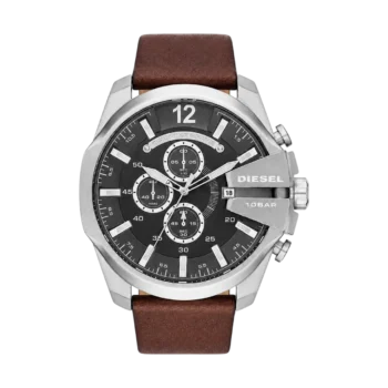 Diesel Mega Chief - Montre Diezel Homme Chronographe Cuir Marron