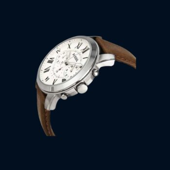 Fossil Grant Classique - Montre Homme Chronographe Cuir Marron Cadran Blanc