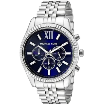 Michael Kors Lexington Homme - Montre chronographe homme acier argent cadran bleu 45 mm
