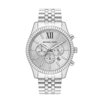Michael Kors Lexington Homme - Montre chronographe homme acier argent cadran argenté 45 mm