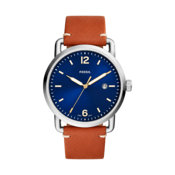 Fossil Townsman classique – Montre Fossil Homme Cadran bleu, bracelet cuir marron, 44 mm, quartz