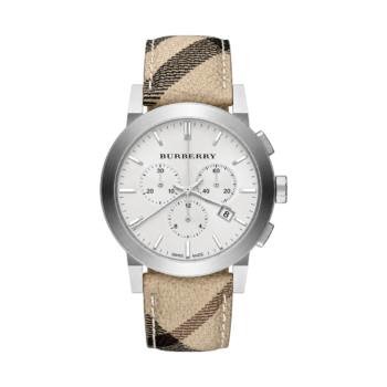 Burberry Classique - Montre Burberry Homme Chronographe Acier Cadran Argent Bracelet Tissu BURBERRY