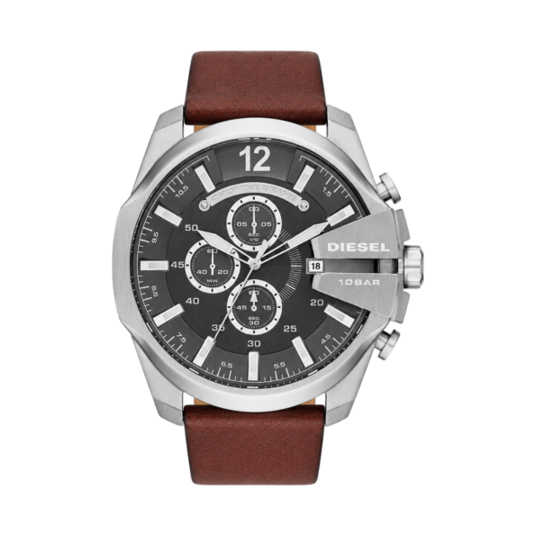 Diesel Mega Chief - Montre Diezel Homme Chronographe Cuir Marron