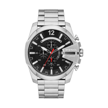Diesel Mega Chief GMT - Montre Diezel Homme Chronographe Acier Argent Cadran Noir